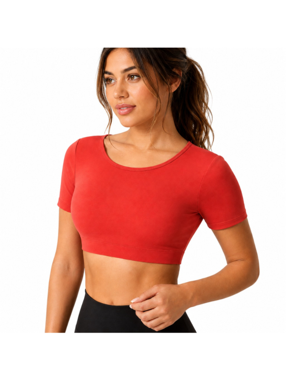 Women’s Open Back Short Sleeve Crop Top – Deep Orange – Size XS – NWT